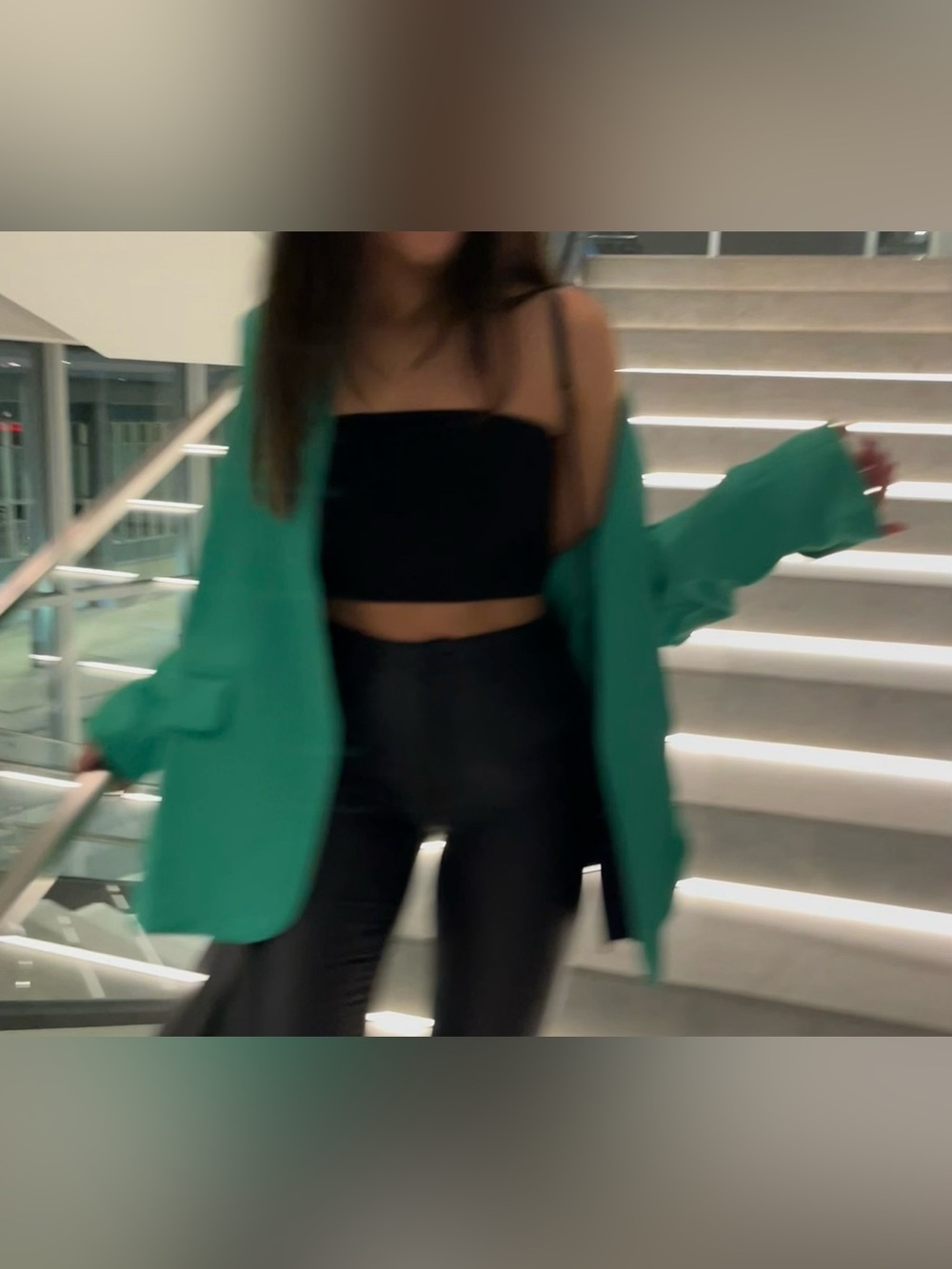 Oversized Plunge Neck Button Up Blazer In Green